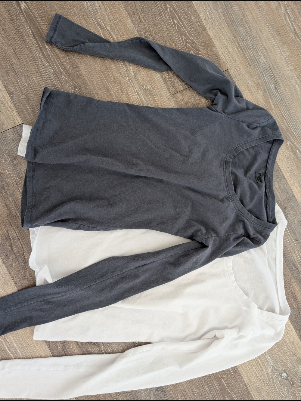 No Boundaries Layered Hem Long-Sleeve Tee in Charcoal and White